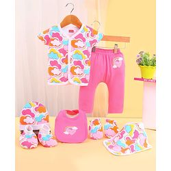 Babyhug 100% Cotton Baby Gift Set with Cloud Print Pack of 7 - Pink