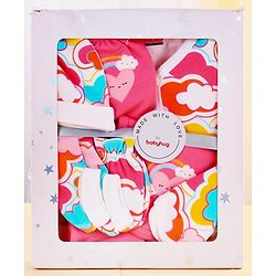 Babyhug 100% Cotton Baby Gift Set with Cloud Print Pack of 7 - Pink