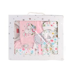 Babyhug 100% Cotton Baby Gift Set with Cloud Print Pack of 7 - Pink