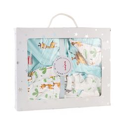 Babyhug 100% Cotton Baby Gift Set With Animal Print Pack of 7 - White & Light Blue