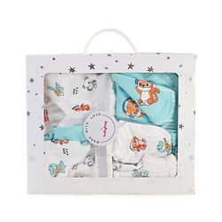 Babyhug 100% Cotton Baby Gift Set Pack of 7 - White & Light Blue