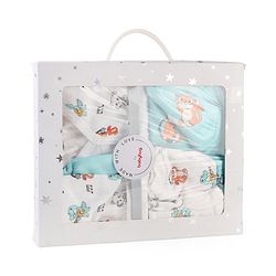 Babyhug 100% Cotton Baby Gift Set Pack of 7 - White & Light Blue