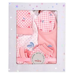 Babyhug 100% Cotton Baby Gift Set with Polka Dots & Fruit Print Set of 7 - Pink
