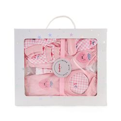 Babyhug 100% Cotton Baby Gift Set with Polka Dots & Fruit Print Set of 7 - Pink