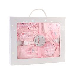 Babyhug 100% Cotton Baby Gift Set with Polka Dots & Fruit Print Set of 7 - Pink