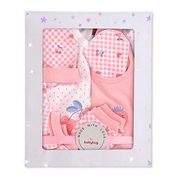 Babyhug 100% Cotton Baby Gift Set with Polka Dots & Fruit Print Set of 7 - Pink