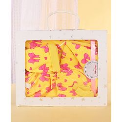 Babyhug 100% Cotton Baby Gift Set With Bow Print Pack of 7 - Yellow & Pink