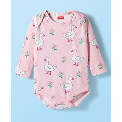 Babyhug 100% Cotton Interlock Knit Full Sleeves Onesies with Ducky & Floral Print Pack of 3 - White Light Green & Pink