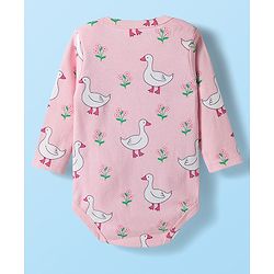 Babyhug 100% Cotton Interlock Knit Full Sleeves Onesies with Ducky & Floral Print Pack of 3 - White Light Green & Pink
