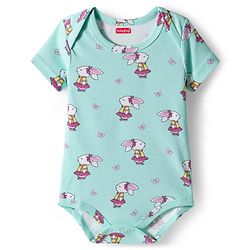 Babyhug 100% Cotton Interlock Knit Half Sleeves Onesies With Animal Print Pack Of 3 - Light Blue Yellow & Pink