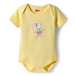 Babyhug 100% Cotton Interlock Knit Half Sleeves Onesies With Animal Print Pack Of 3 - Light Blue Yellow & Pink