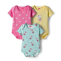 Babyhug 100% Cotton Interlock Knit Half Sleeves Onesies With Animal Print Pack Of 3 - Light Blue Yellow & Pink