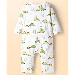 Babyhug 100% Cotton Knit Full Sleeves Rompers With Dino Print Pack of 2 - White & Green
