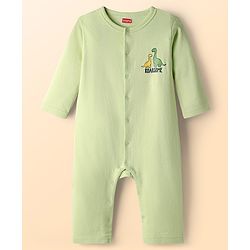 Babyhug 100% Cotton Knit Full Sleeves Rompers With Dino Print Pack of 2 - White & Green