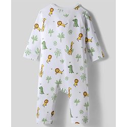Babyhug 100% Cotton Interlock Knit Full Sleeves Front Open Romper with Animal Print Pack of 2 - Light Blue & White