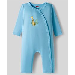 Babyhug 100% Cotton Interlock Knit Full Sleeves Front Open Romper with Animal Print Pack of 2 - Light Blue & White