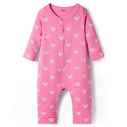 Babyhug 100% Cotton Knit Full Sleeves Rompers With With Bow & Bunny Print Pack of 2 - Pink & Light Blue
