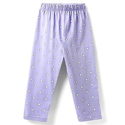 Babyhug Cotton Knit Half Sleeves Night Suit With Star & Text Print - Lavender