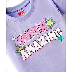 Babyhug Cotton Knit Half Sleeves Night Suit With Star & Text Print - Lavender