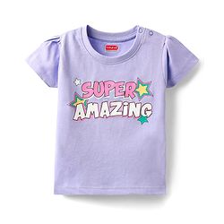 Babyhug Cotton Knit Half Sleeves Night Suit With Star & Text Print - Lavender