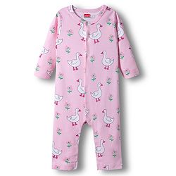Babyhug 100% Cotton Knit Full Sleeves Front Open Rompers with Duck & Polka Dot Print Pack of 2 - Dark Pink & Pink