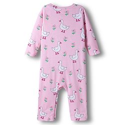 Babyhug 100% Cotton Knit Full Sleeves Front Open Rompers with Duck & Polka Dot Print Pack of 2 - Dark Pink & Pink