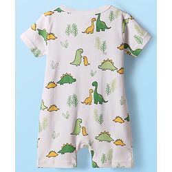 Babyhug 100% Cotton Half Sleeves Dino Printed Front Open Rompers Pack Of 2 - Light Green & White