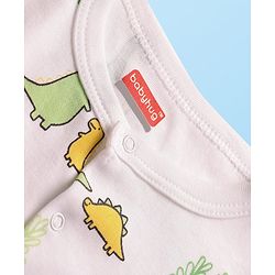Babyhug 100% Cotton Half Sleeves Dino Printed Front Open Rompers Pack Of 2 - Light Green & White