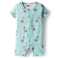Babyhug 100% Cotton Interlock Knit Romper With Animal Print Pack Of 2 - Pink & Light Blue