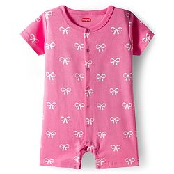 Babyhug 100% Cotton Interlock Knit Romper With Animal Print Pack Of 2 - Pink & Light Blue