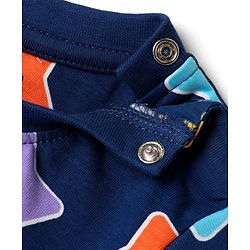 Babyhug Cotton Knit  Half Sleeves Co-ords Night Suit With Star Print - Navy Blue