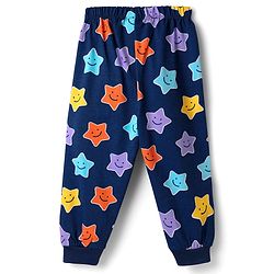 Babyhug Cotton Knit  Half Sleeves Co-ords Night Suit With Star Print - Navy Blue
