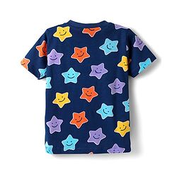 Babyhug Cotton Knit  Half Sleeves Co-ords Night Suit With Star Print - Navy Blue