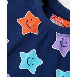 Babyhug Cotton Knit  Half Sleeves Co-ords Night Suit With Star Print - Navy Blue