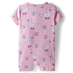 Babyhug 100% Cotton Interlock Knit Half Sleeves Front Open Romper with Polka Dot Ducky & Floral Print Pack of 2 - Dark Pink & Plum