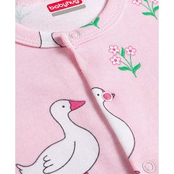 Babyhug 100% Cotton Interlock Knit Half Sleeves Front Open Romper with Polka Dot Ducky & Floral Print Pack of 2 - Dark Pink & Plum