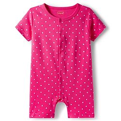 Babyhug 100% Cotton Interlock Knit Half Sleeves Front Open Romper with Polka Dot Ducky & Floral Print Pack of 2 - Dark Pink & Plum