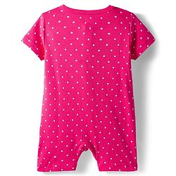 Babyhug 100% Cotton Interlock Knit Half Sleeves Front Open Romper with Polka Dot Ducky & Floral Print Pack of 2 - Dark Pink & Plum