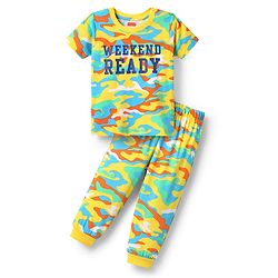 Babyhug Cotton Knit Half Sleeves Night Suit With Abstract Print - Multicolour