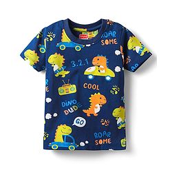 Babyhug Cotton Knit Half Sleeves Shorts Co-Ord Night Suit with Animal Print - Navy Blue