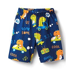 Babyhug Cotton Knit Half Sleeves Shorts Co-Ord Night Suit with Animal Print - Navy Blue