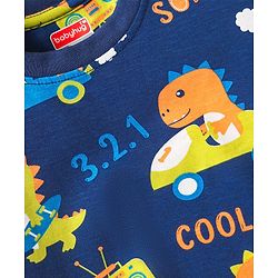Babyhug Cotton Knit Half Sleeves Shorts Co-Ord Night Suit with Animal Print - Navy Blue