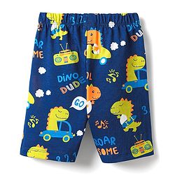Babyhug Cotton Knit Half Sleeves Shorts Co-Ord Night Suit with Animal Print - Navy Blue