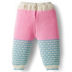 Babyhug Knit Full Raglan Sleeves Front Open Sweater & Pant Set with Cap & Booties with Color Block Design - Pink & Light Blue