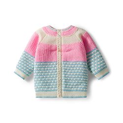 Babyhug Knit Full Raglan Sleeves Front Open Sweater & Pant Set with Cap & Booties with Color Block Design - Pink & Light Blue