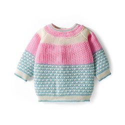 Babyhug Knit Full Raglan Sleeves Front Open Sweater & Pant Set with Cap & Booties with Color Block Design - Pink & Light Blue