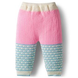 Babyhug Knit Full Raglan Sleeves Front Open Sweater & Pant Set with Cap & Booties with Color Block Design - Pink & Light Blue