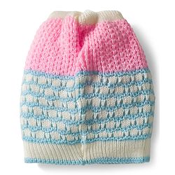 Babyhug Knit Full Raglan Sleeves Front Open Sweater & Pant Set with Cap & Booties with Color Block Design - Pink & Light Blue
