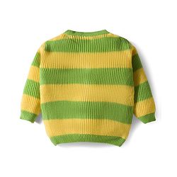 Babyhug Knit Full Sleeves Front Open Sweater & Pant Set with Color Block Design - Yellow & Green