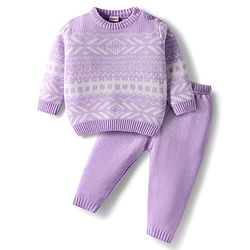 Babyhug Knit Full Sleeves Sweater Set with Fair Isle Design - Lavender